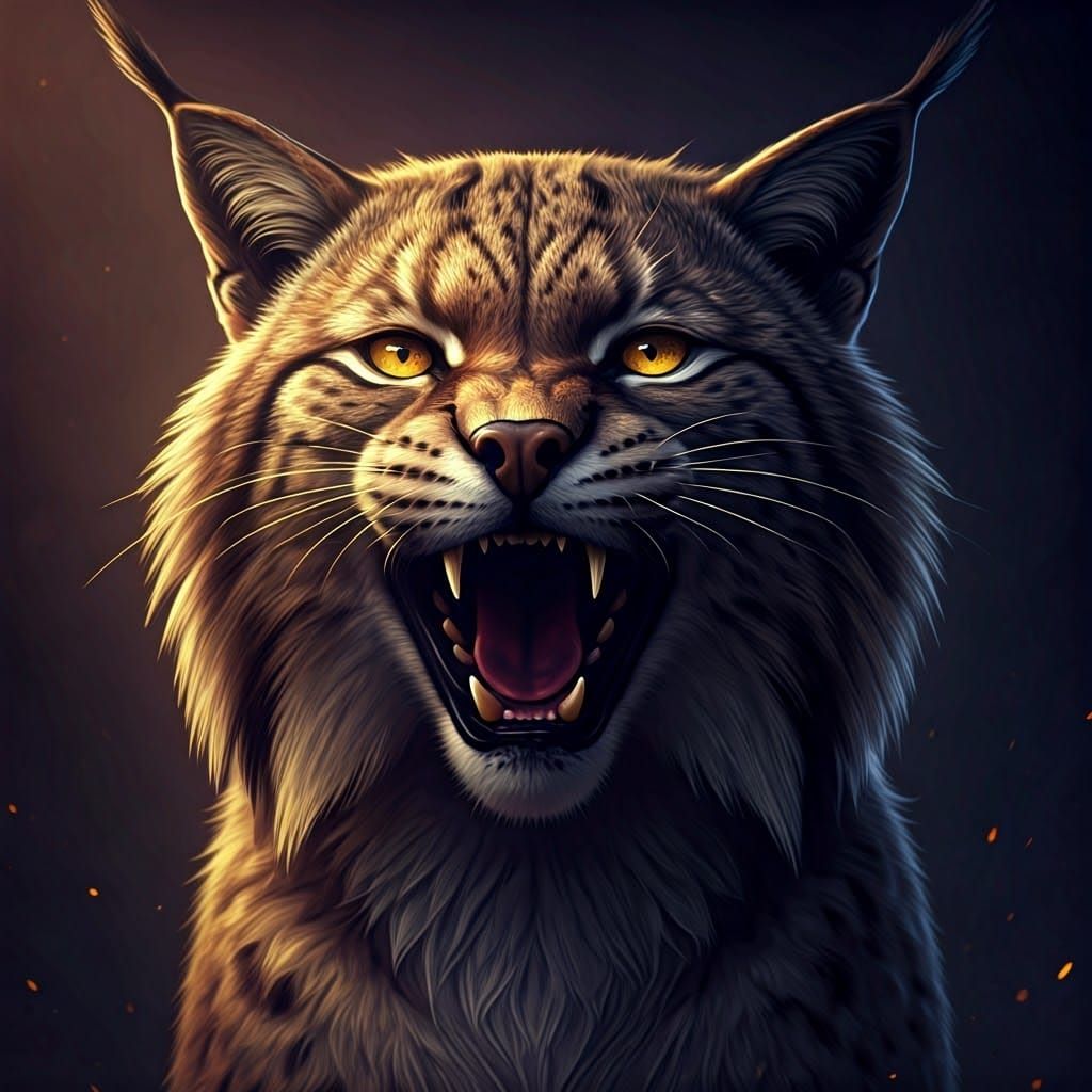 Lynx with Open Mouth in Dark Fantasy Style