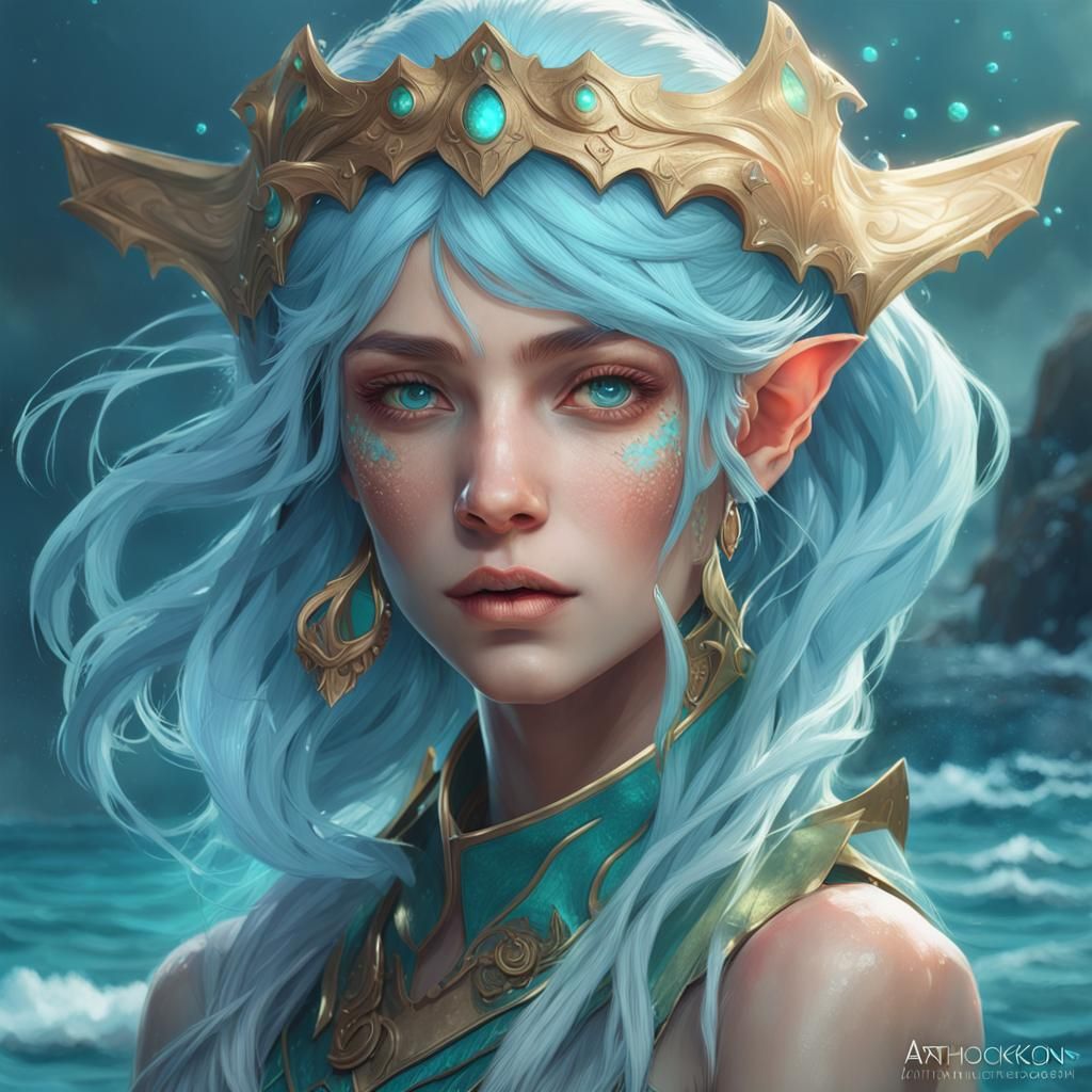 Beautiful Sea Elf Portrait in Digital Art Style