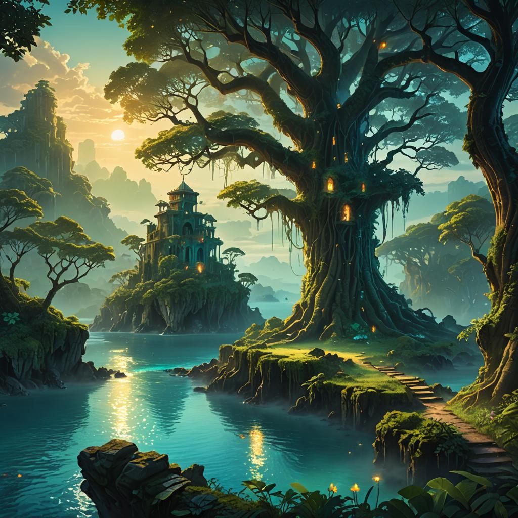 Lush Tropical Islands Panorama in Fantasy Style