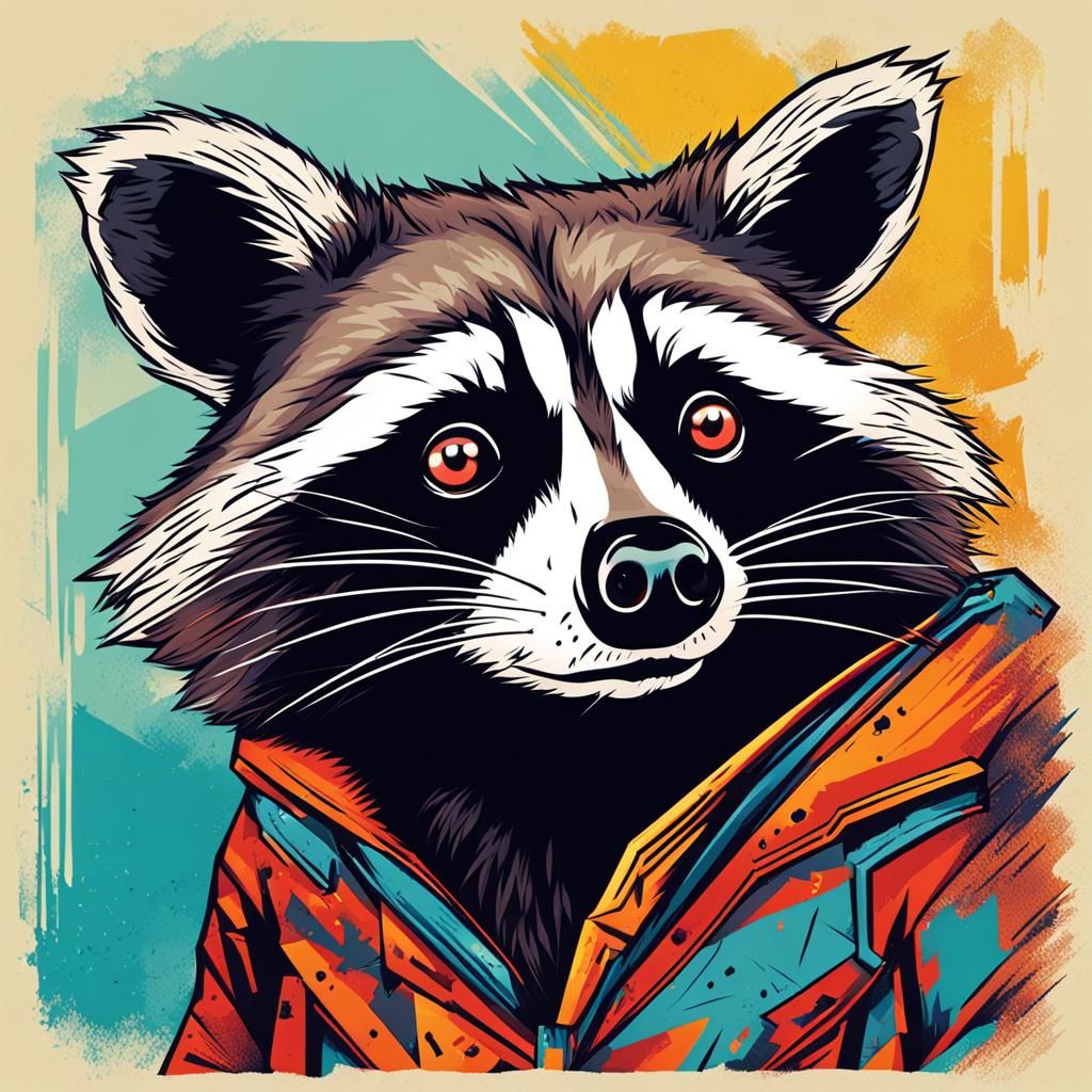 Pop Art Raccoon Illustration in Surreal Style