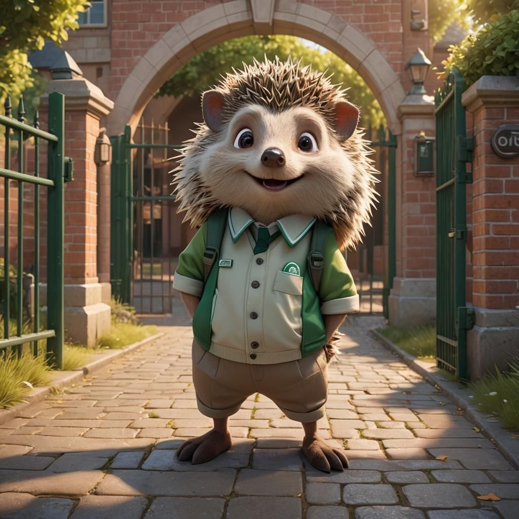 Happy Hedgehog in School Uniform: Vibrant 3D Digital Art
