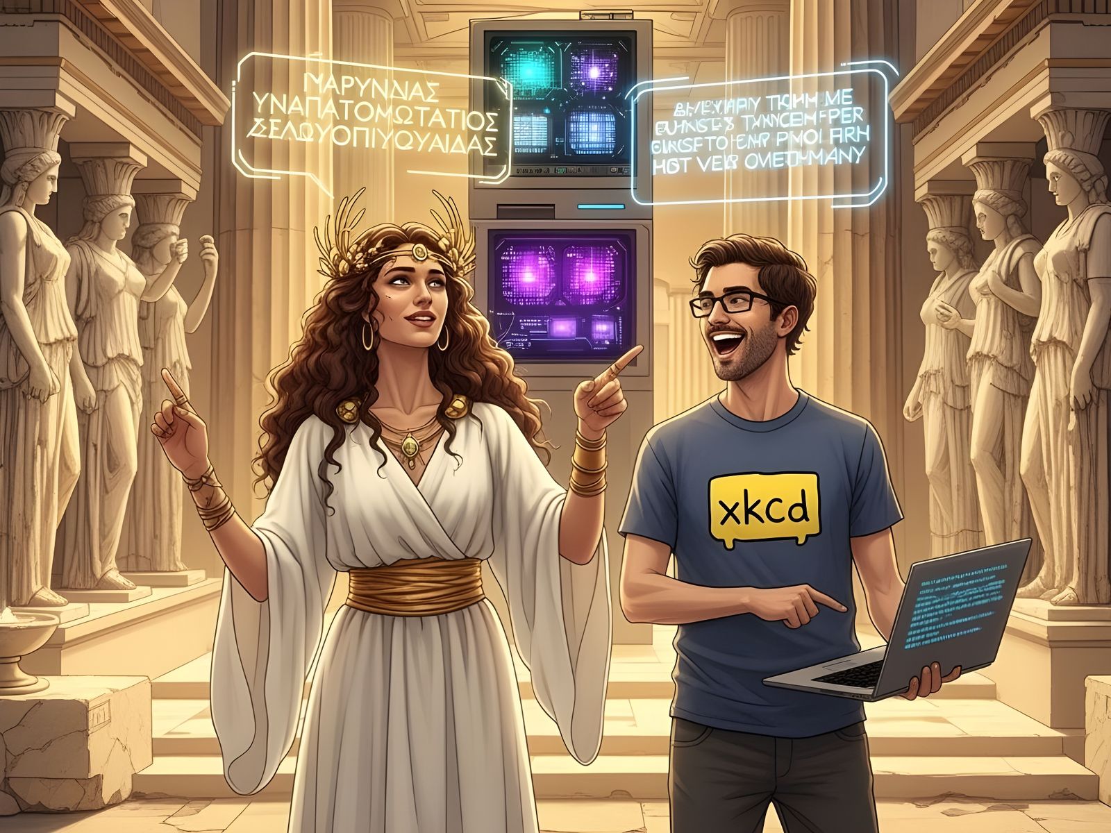 Priestess & Programmer Laughing at AI Speculations in Greek ...