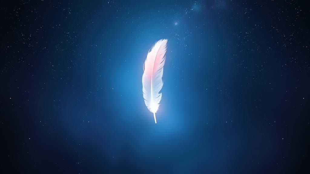 Luminous Feather Drifts Through Cosmic Night Sky