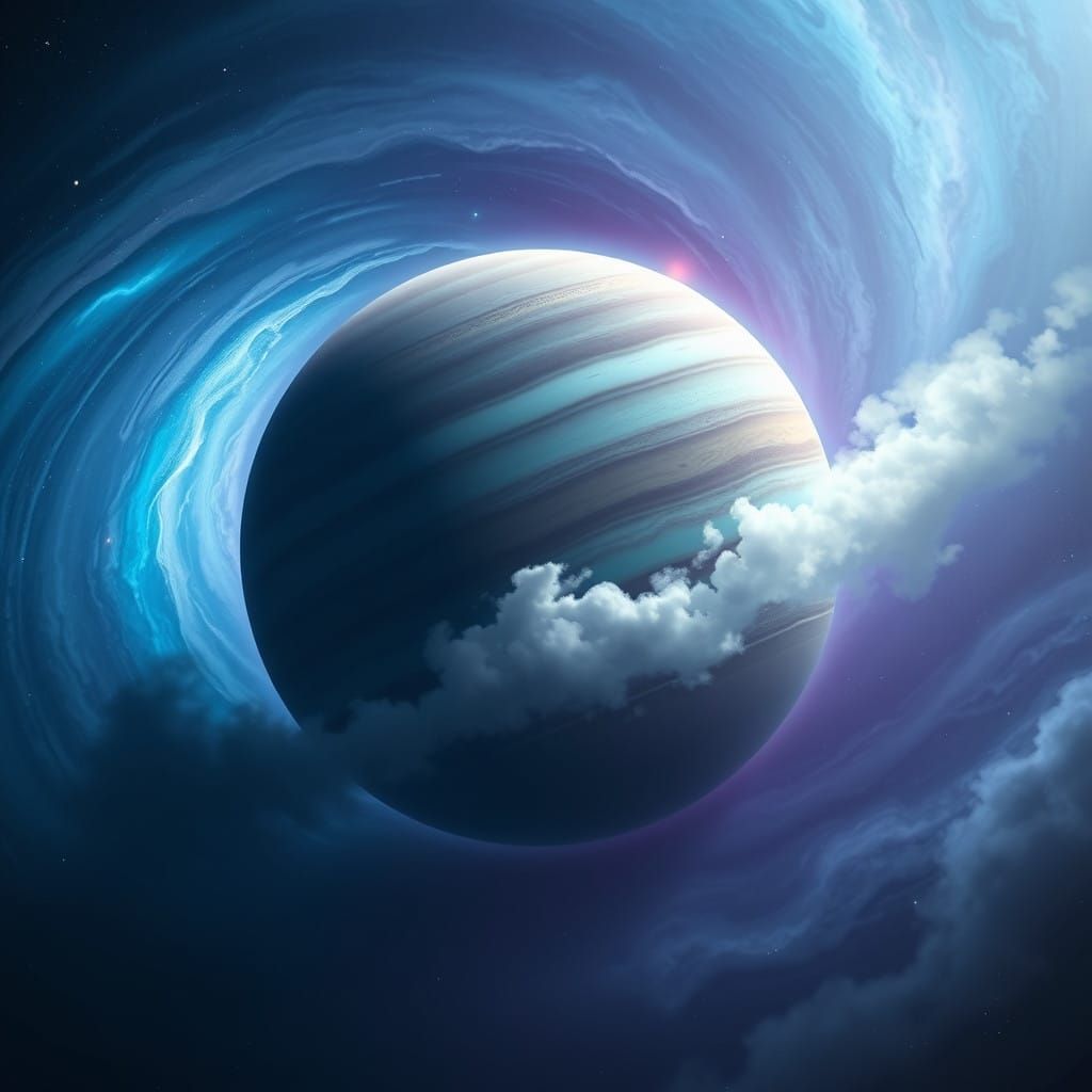 Gas Giant Planet in Iridescent Hues, with Tendrils of Misty...