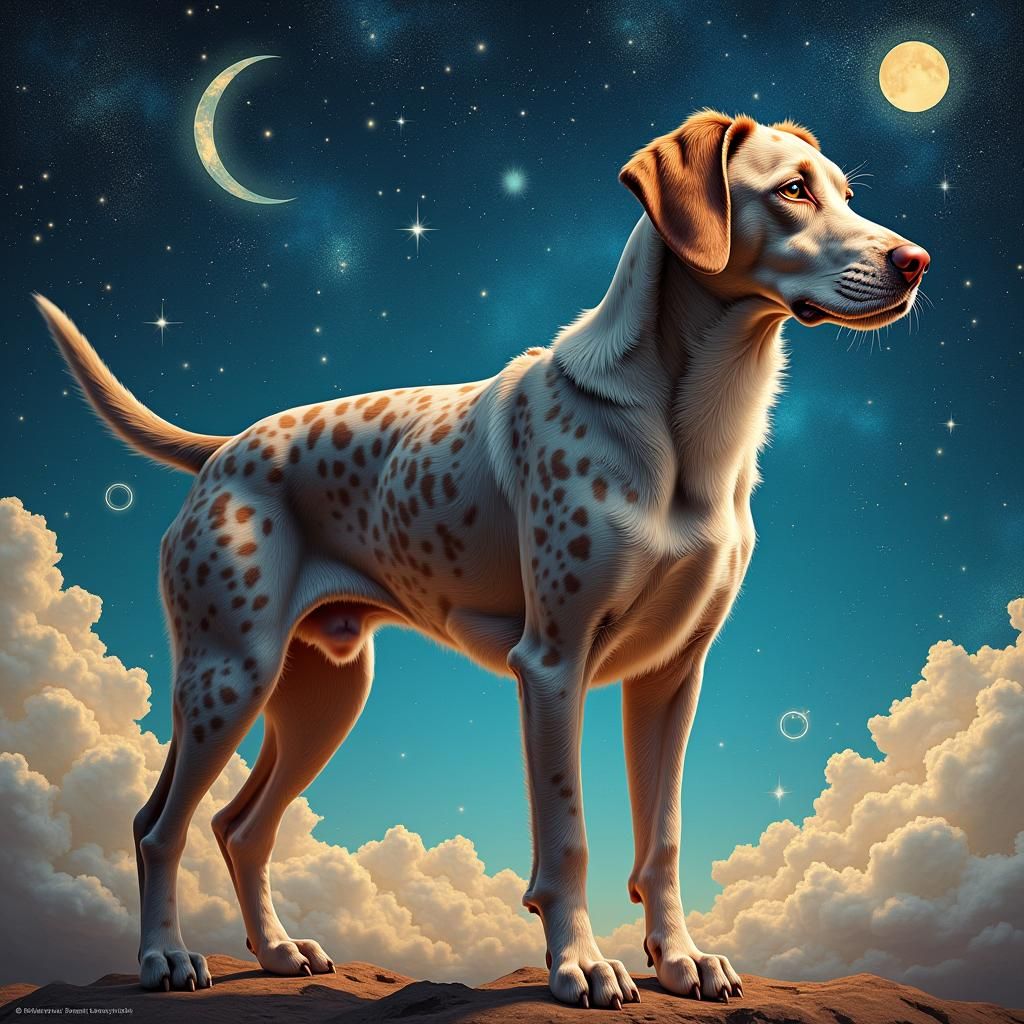 Catahoula Cur Dog in Ornate Astrological Setting