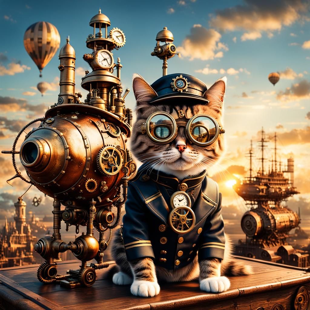 Steampunk Cat Pilot Ready for Flight