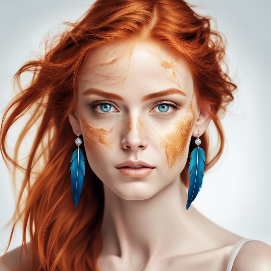 Striking Portrait with Feather Details in Orange Palette