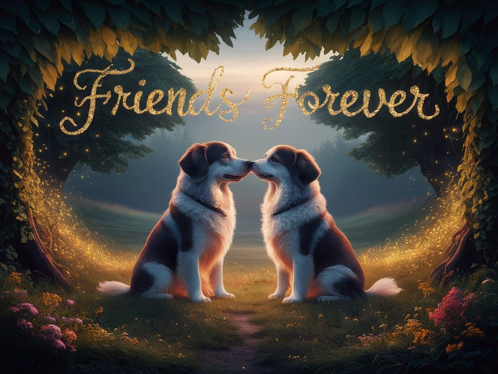 Dogs in Forest Clearing at Night