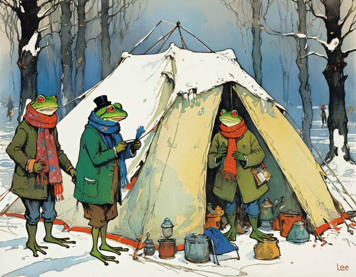 Winter Wonderland Frogs Pitch Campsite in Vibrant Style