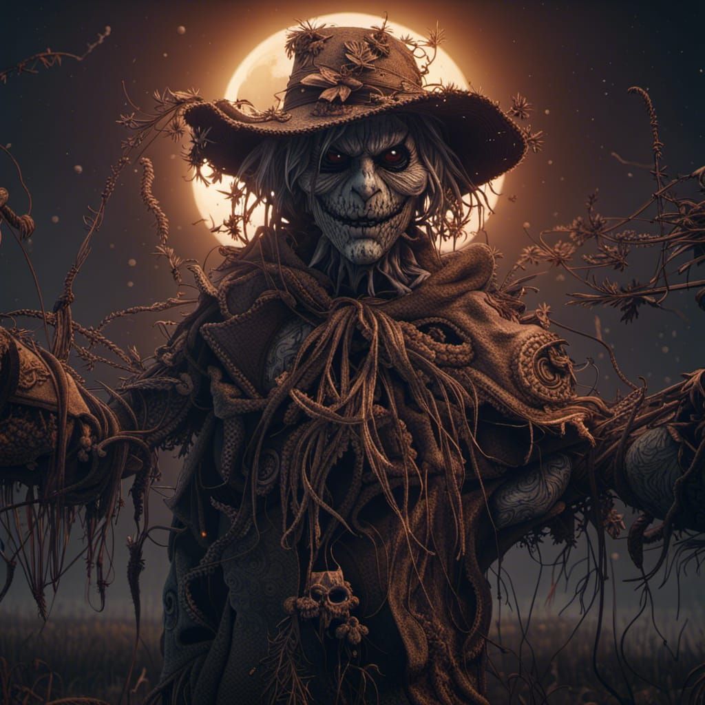 Demonic Scarecrow in Dark Field: Digital Illustration
