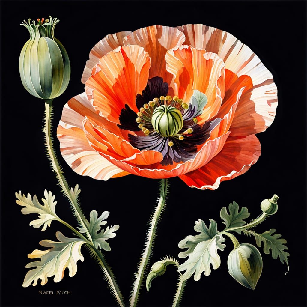 Vibrant European Poppy Watercolor Painting