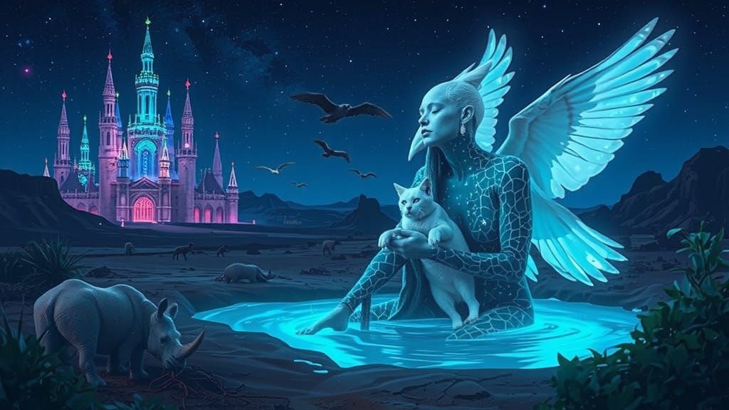 Ethereal Being With Bioluminescent Oasis Within, Cosmic Nigh...