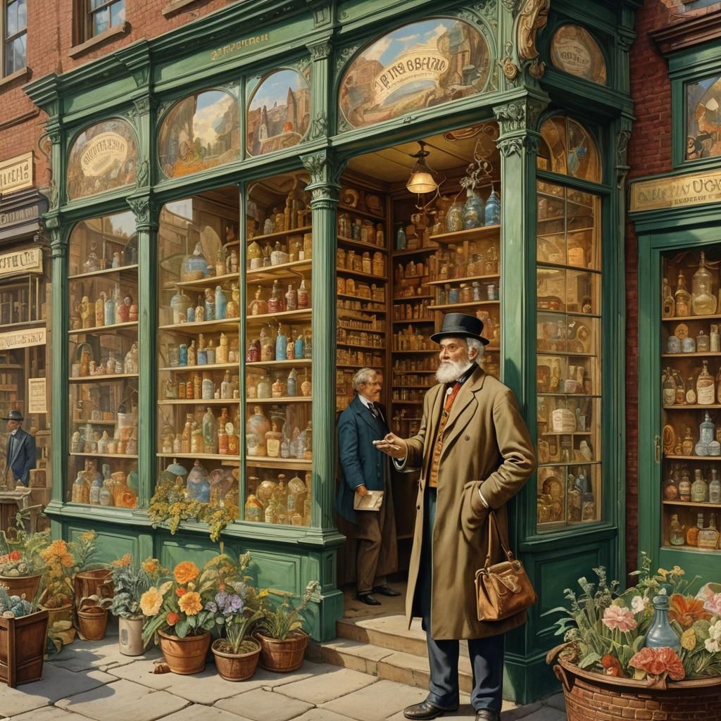 Victorian Snake Oil Salesman at Apothecary Shop