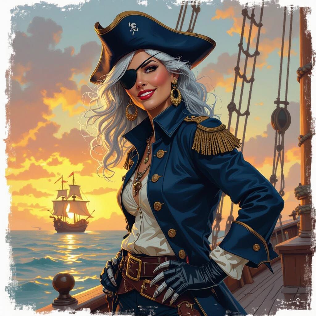 Pirate Captain at Sunset as Fantasy Art
