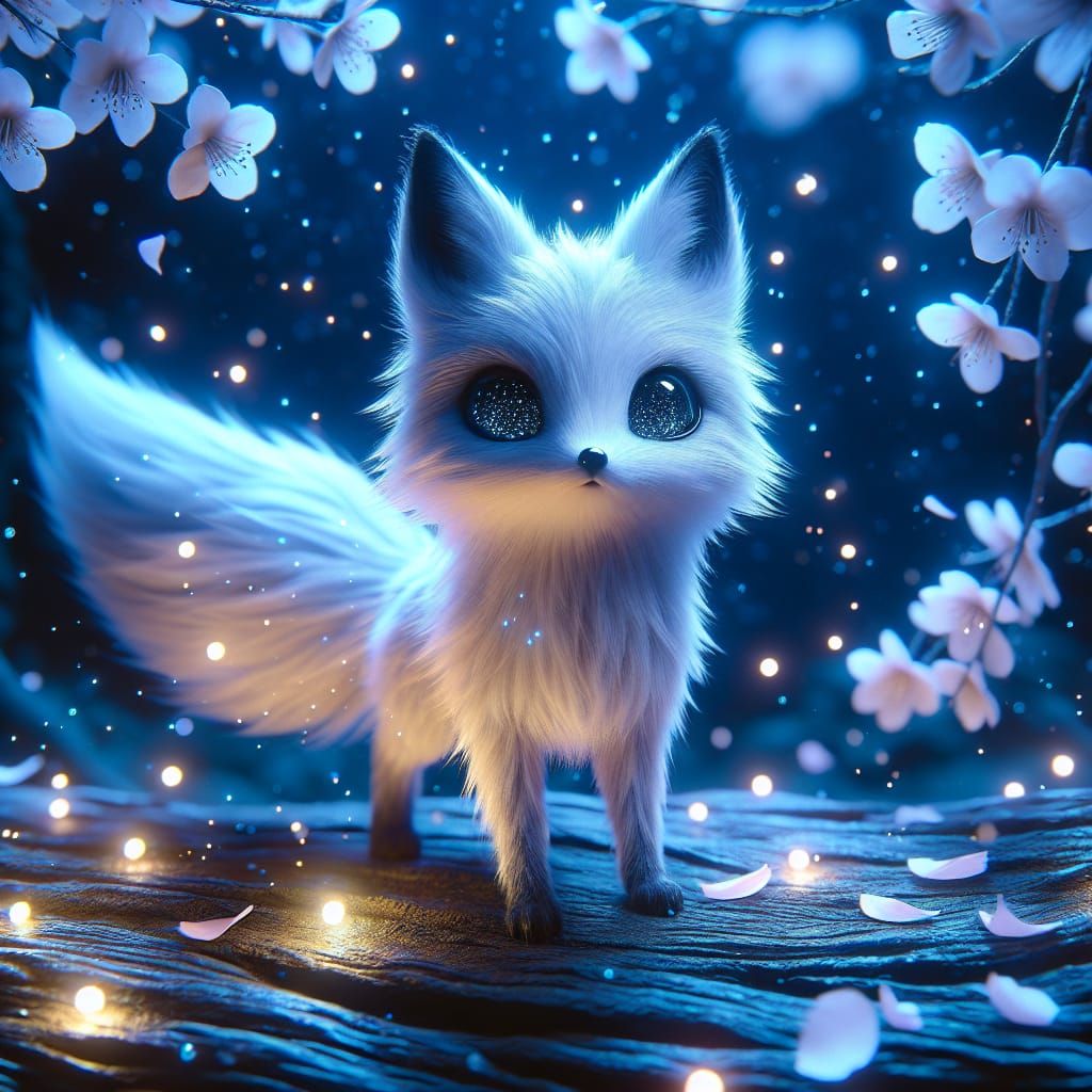 Joyful White Fox in Magical Forest