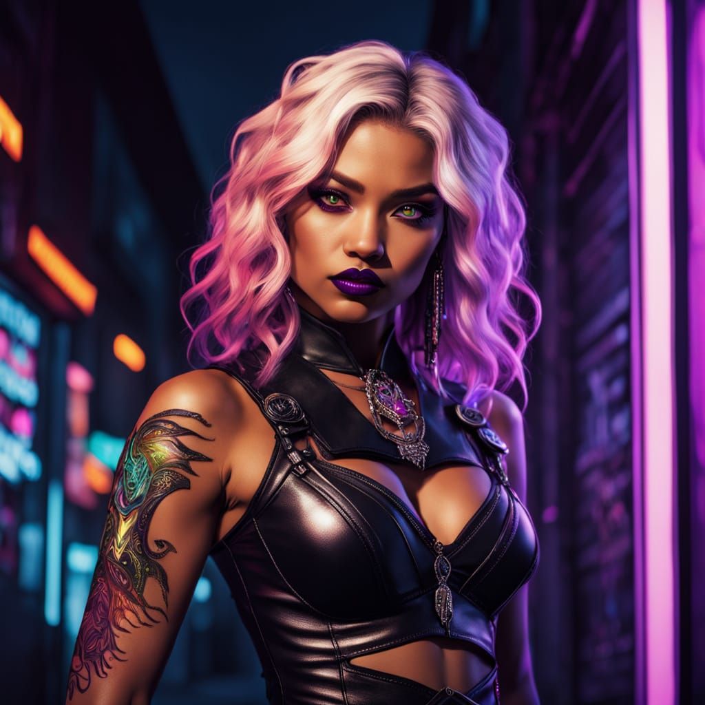 High-Femme Sorceress with Magic Flames, Digital Art