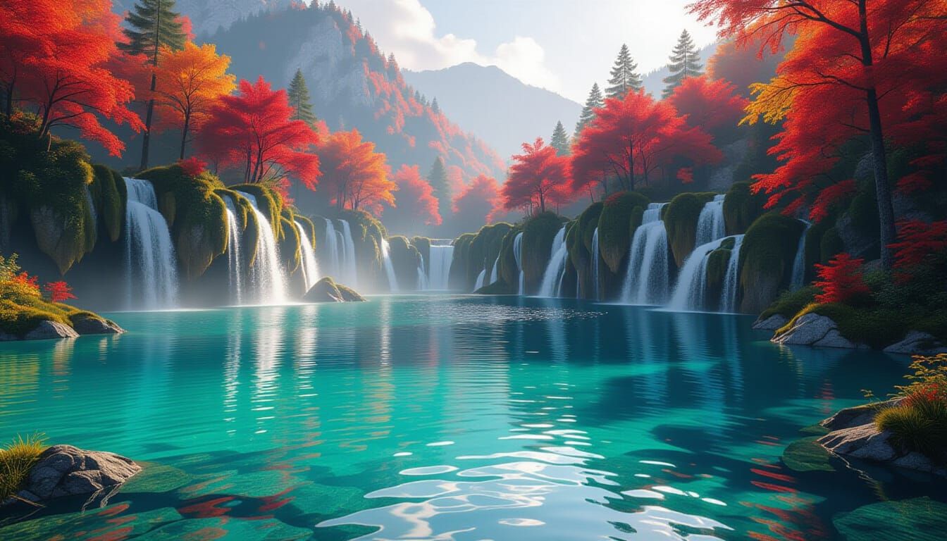 Cinematic Autumn Landscape with Turquoise Lakes
