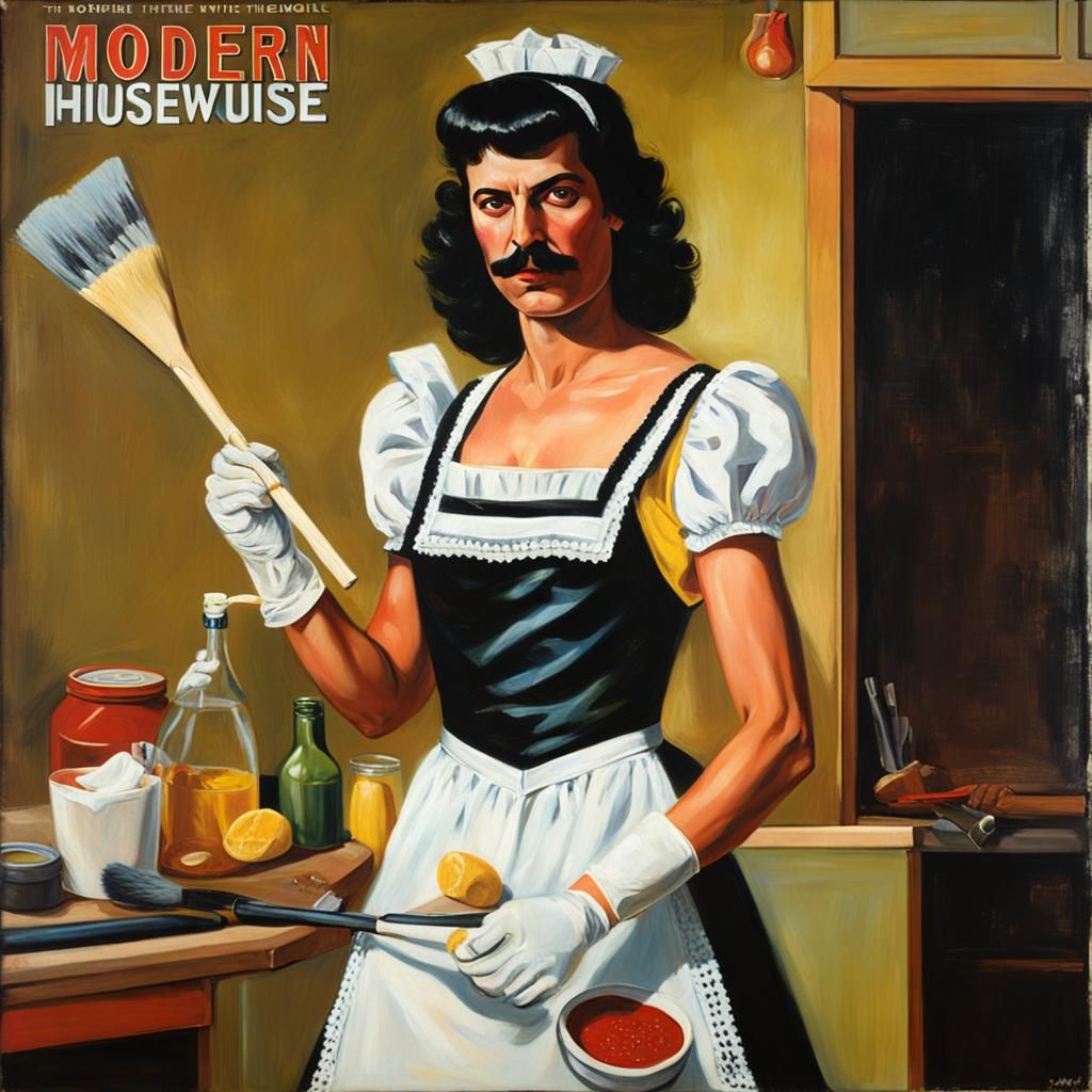 Freddie Mercury as Titillating Maid Magazine Cover