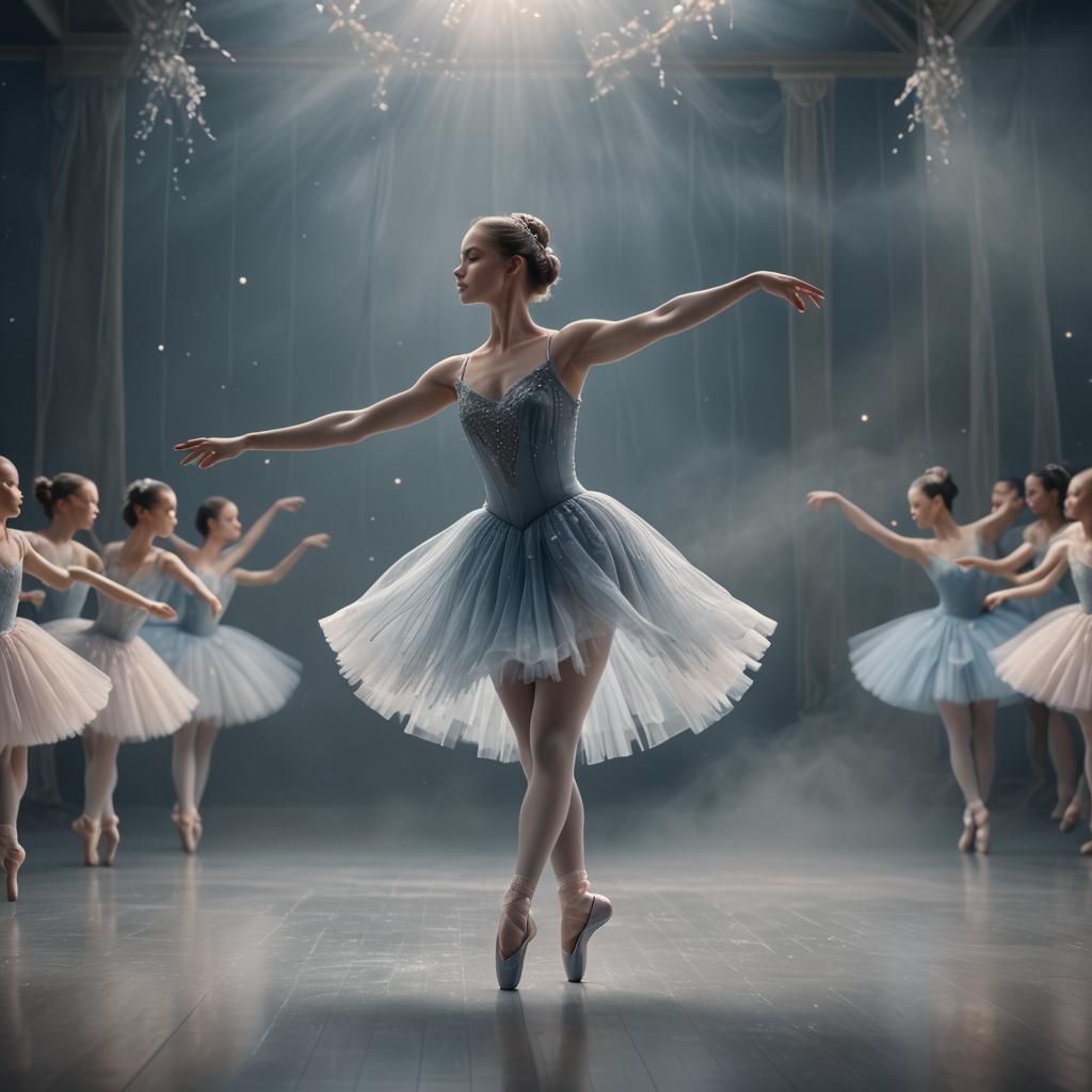 Ballerina on Moonlit Stage in Impressionist Style