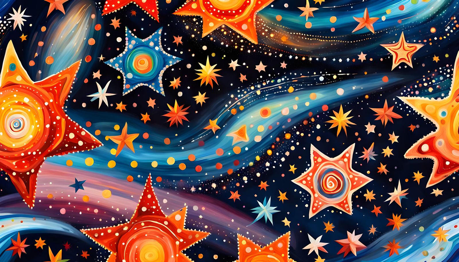 Aboriginal Dot Art: Colorful Stars in Swirling Vortex