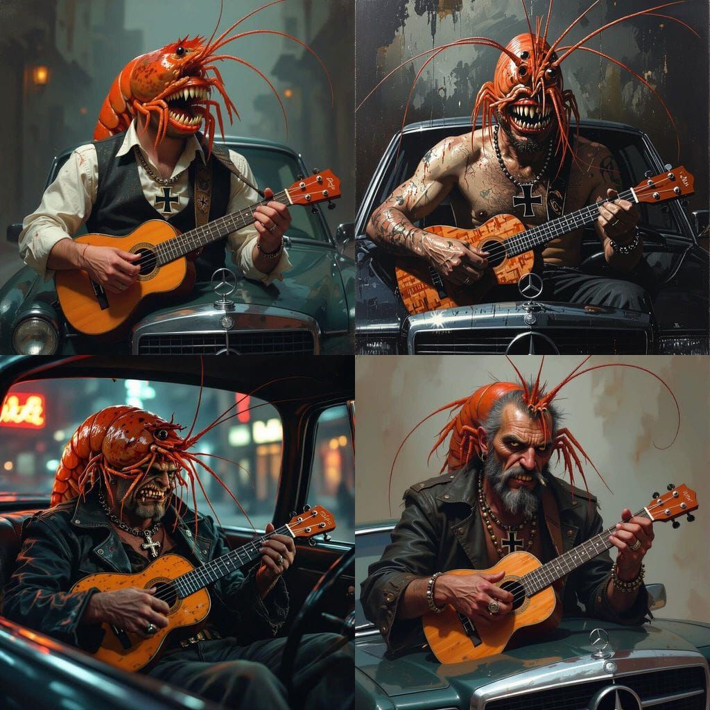 Sinister Gypsy With Prawn Head Rides Mercedes