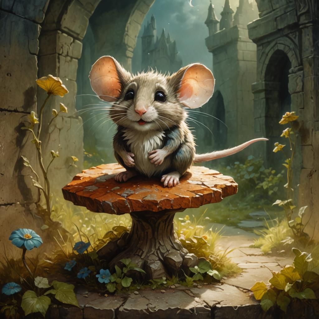 Mouse Gnome in Gothic Brutalist Archway