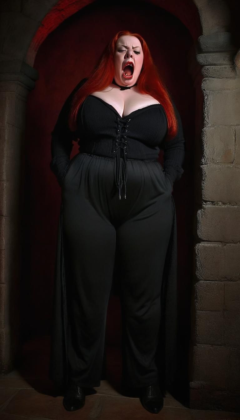 Plus-Size Redhead as Countess Dracula in Chiaroscuro Style