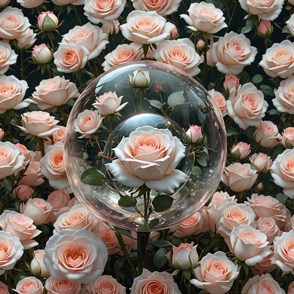 Glass Orb with Rose: Maximalist Digital Art