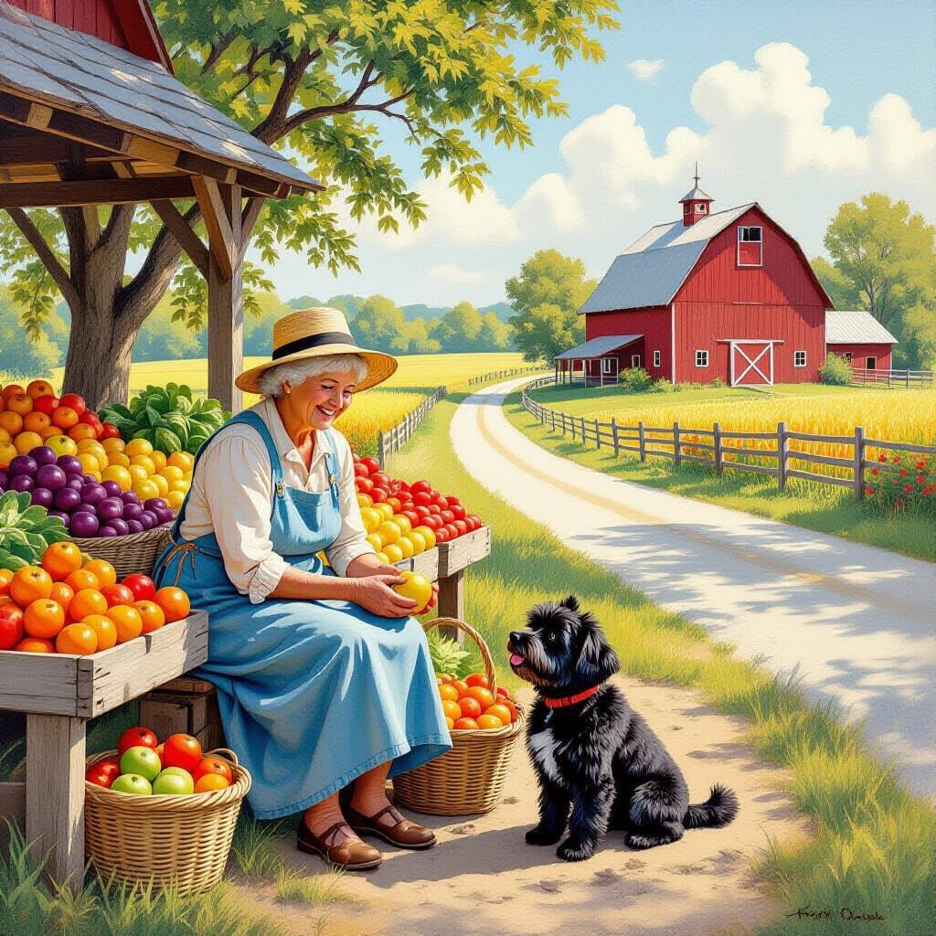 Charming Rural Farm Stand with Smiling Woman