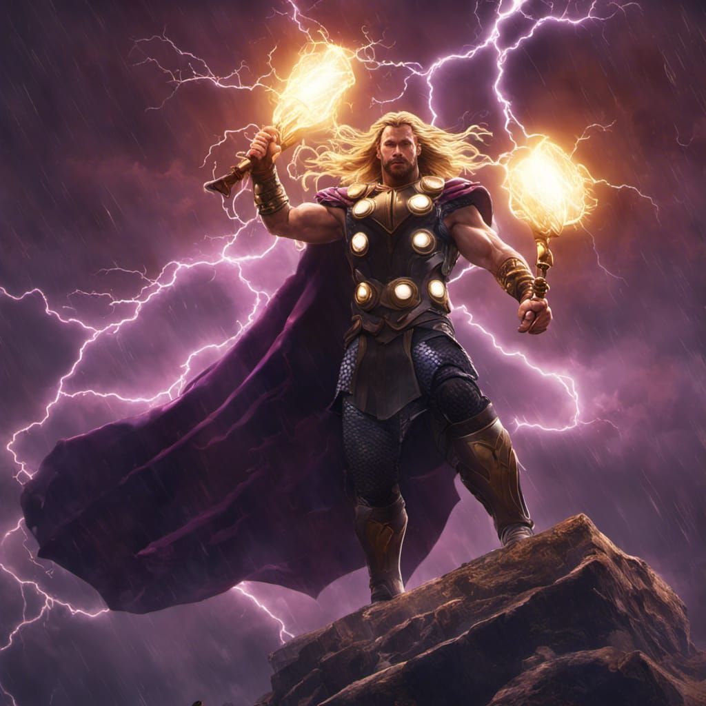 Thor Wields Lightning in Dark Fantasy Art