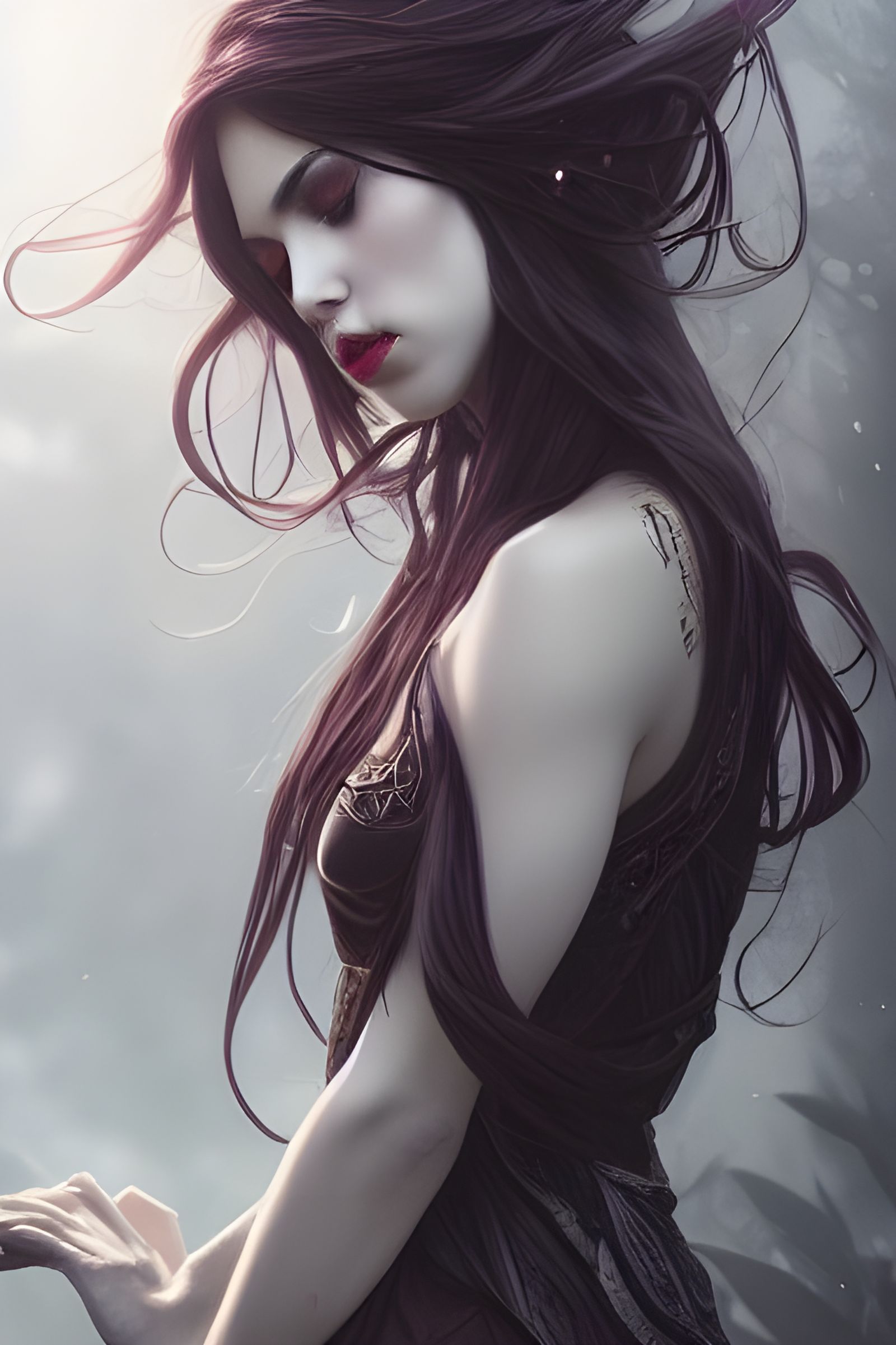Elegant Goddess with Long Hair, Digital Illustration