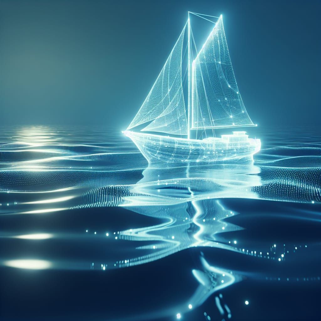 Ethereal Holographic Boat Made of Light