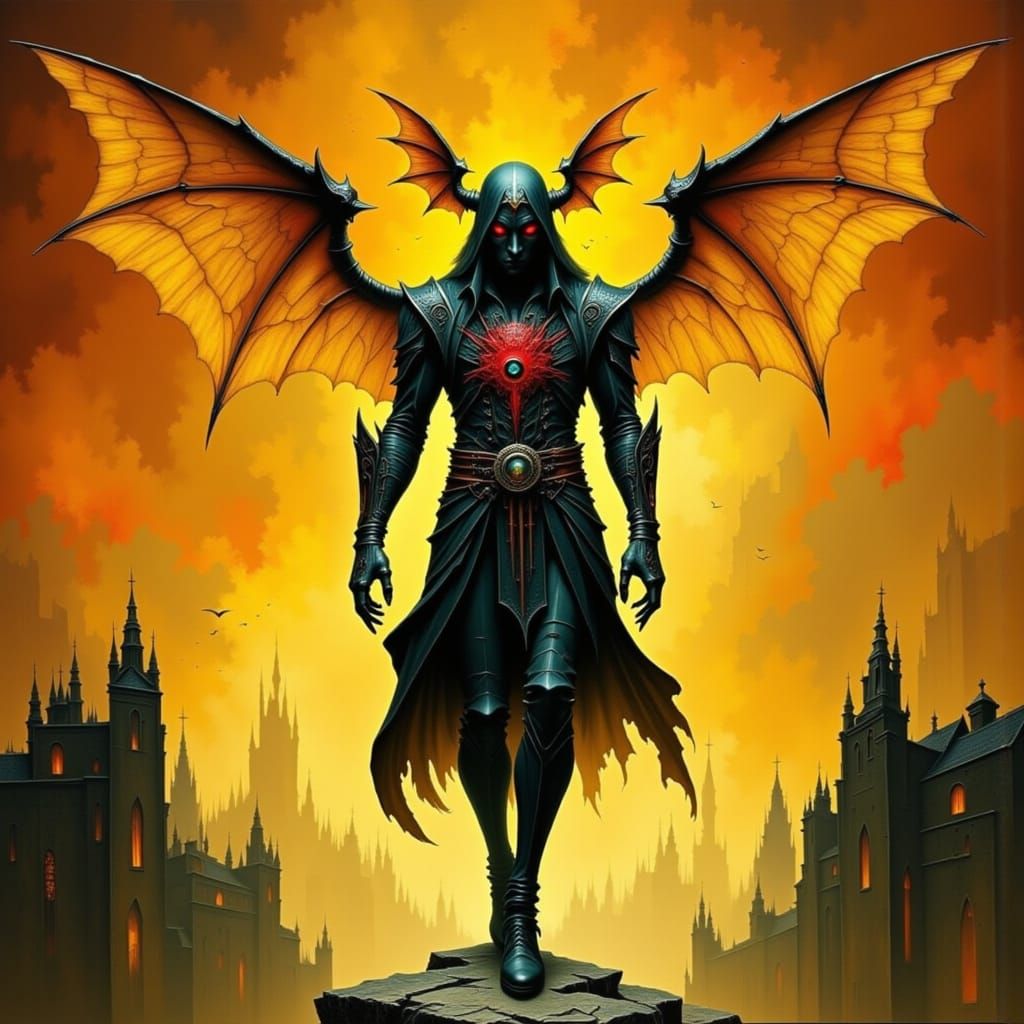 Majestic Demon on a Dramatic Cliff Edge