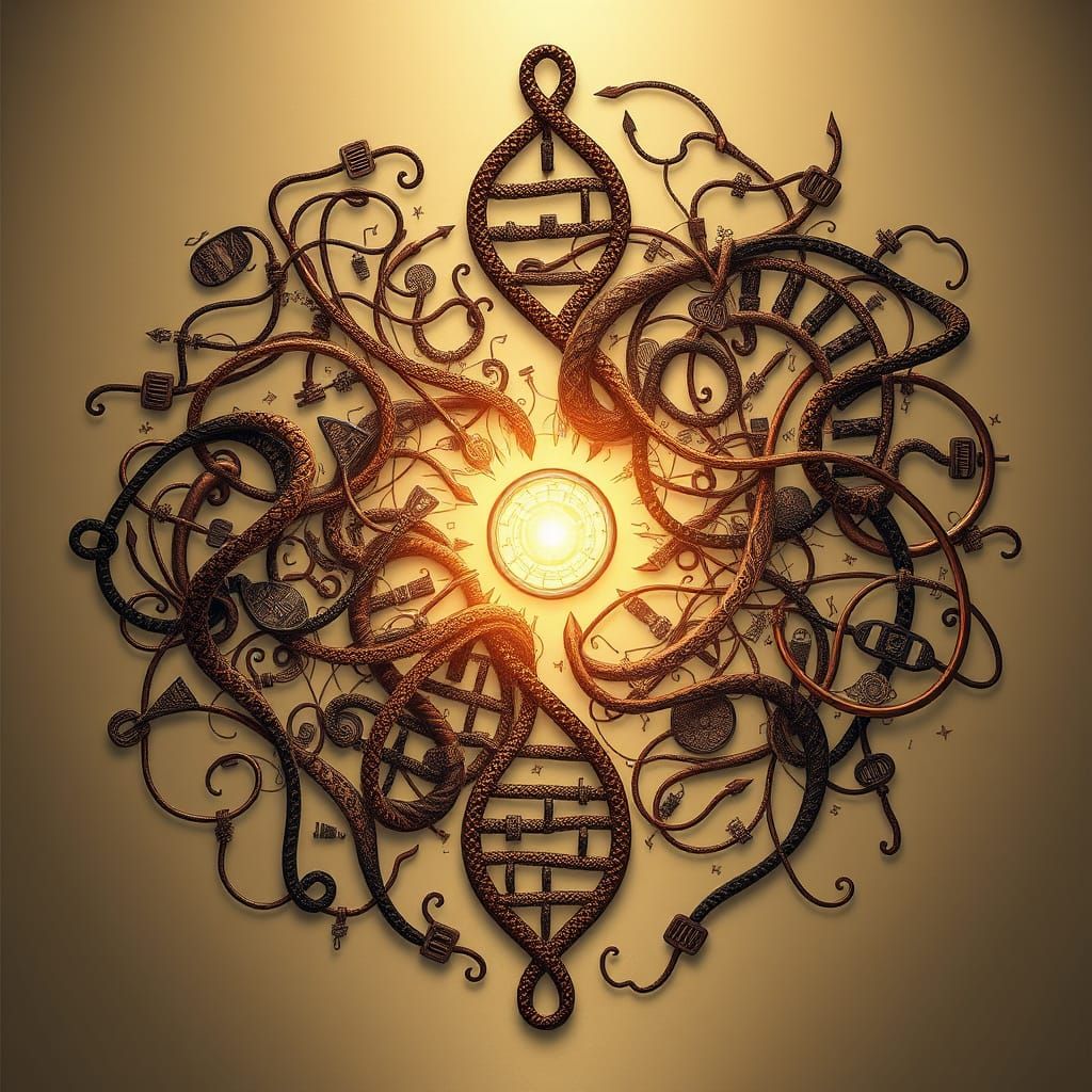 Ethereal DNA Illumination: Ancient Symbols Entwined with Mod...