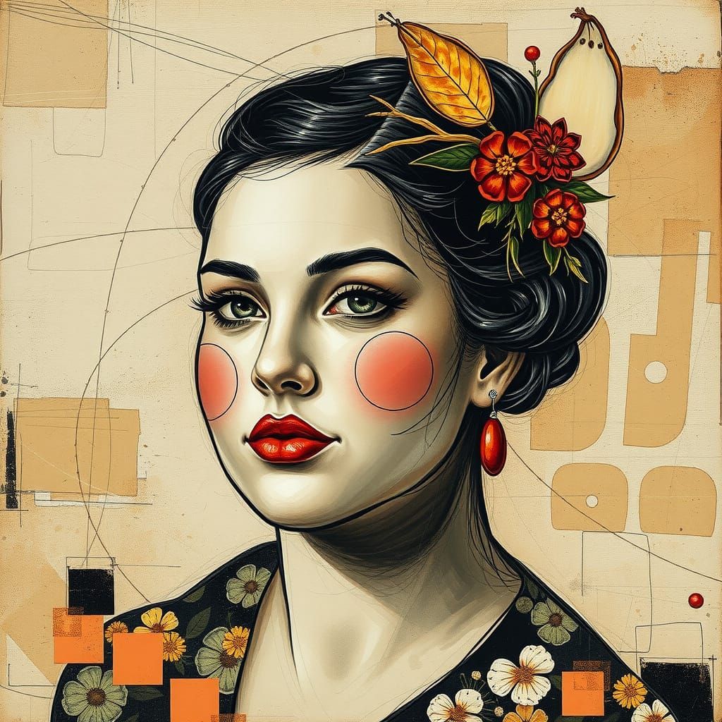 Vibrant Mixed Media Portrait of a Plus Size Woman