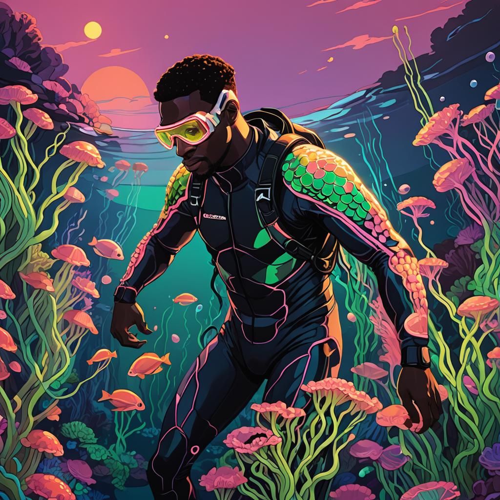 Neon Jamaican Diver in Vibrant Coral Reef