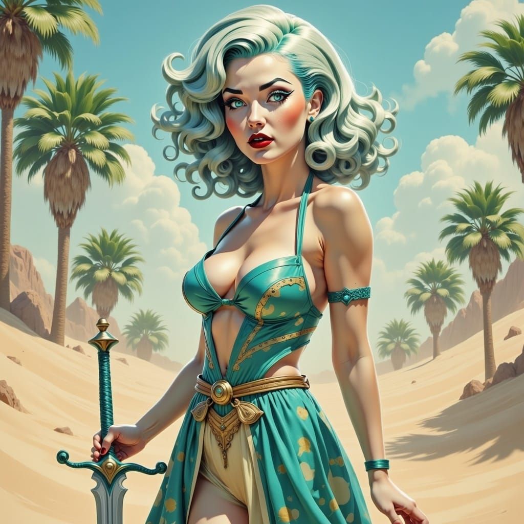 Anime Desert Warrior Woman in Middle Eastern Oasis