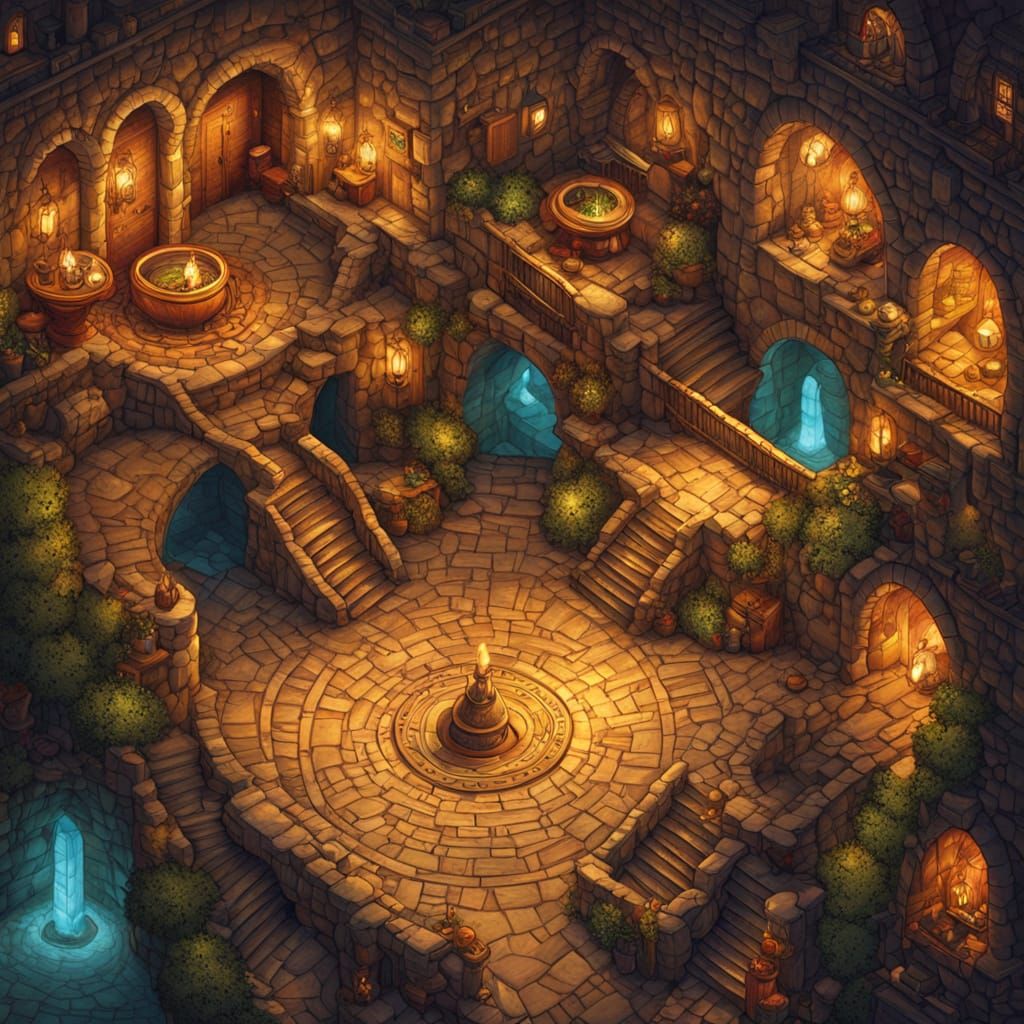 Intricate Dungeon Battle Map in Earthy Tones
