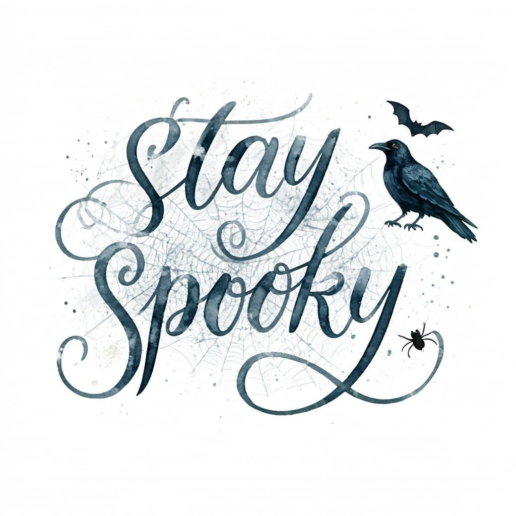 Spooky Cursive Text with Bats and Cobwebs