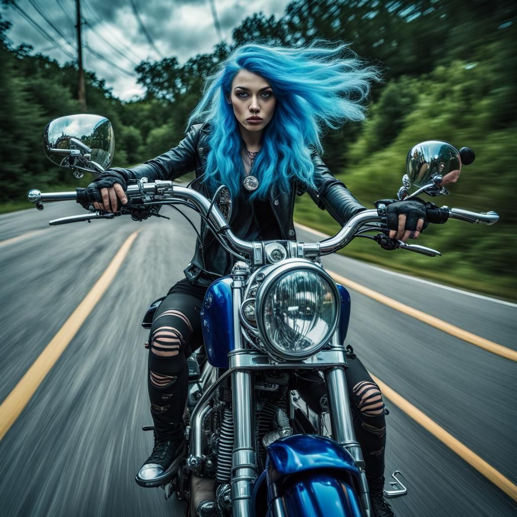 Blue-Haired Rider in a Monster World: Hyperrealistic