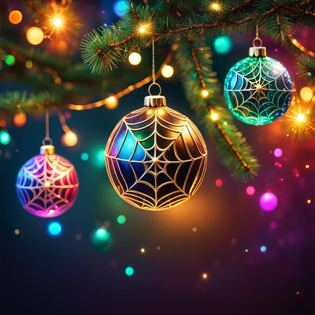 Christmas Tree with Spiderweb Ornament, Hyperrealistic Art