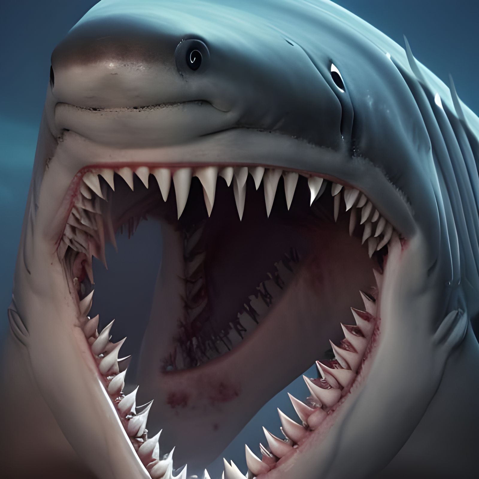 Menacing Prehistoric Shark in Hyperrealistic Style