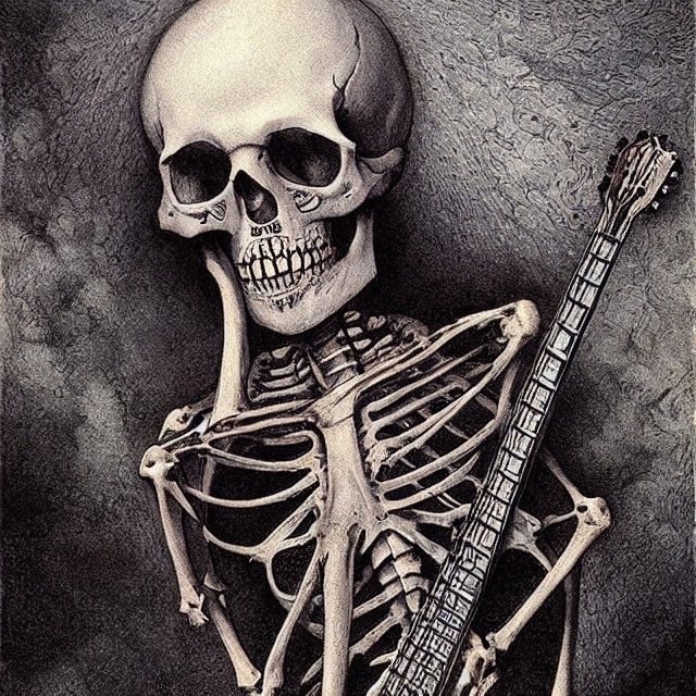 Psychedelic Skeleton Guitarist in Doré Style