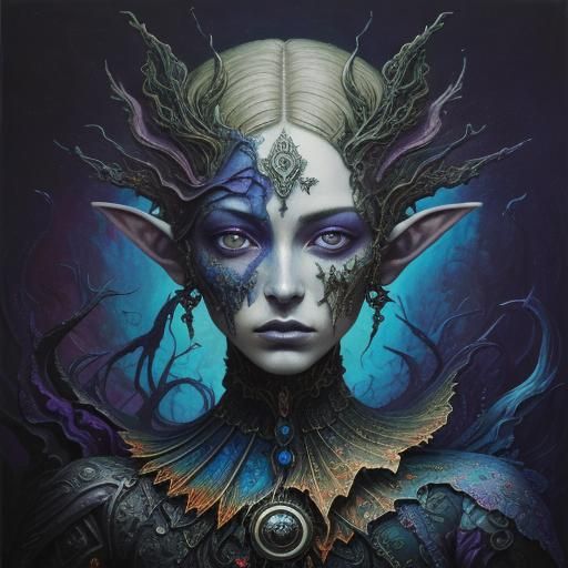 Fairy Elf in Dreamlike Surreal Impasto Landscape