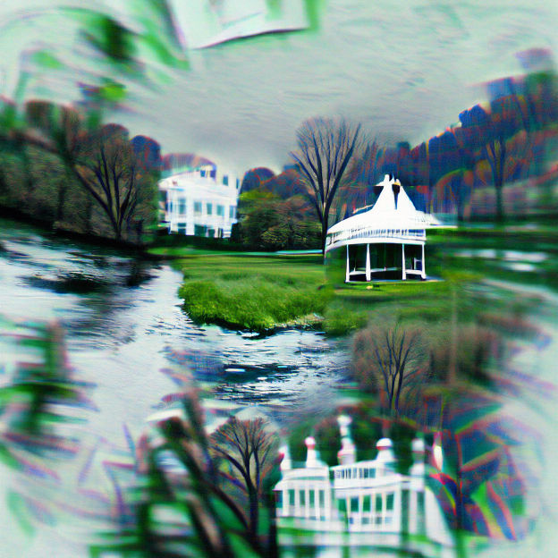 Haunted American House with Gazebo on River