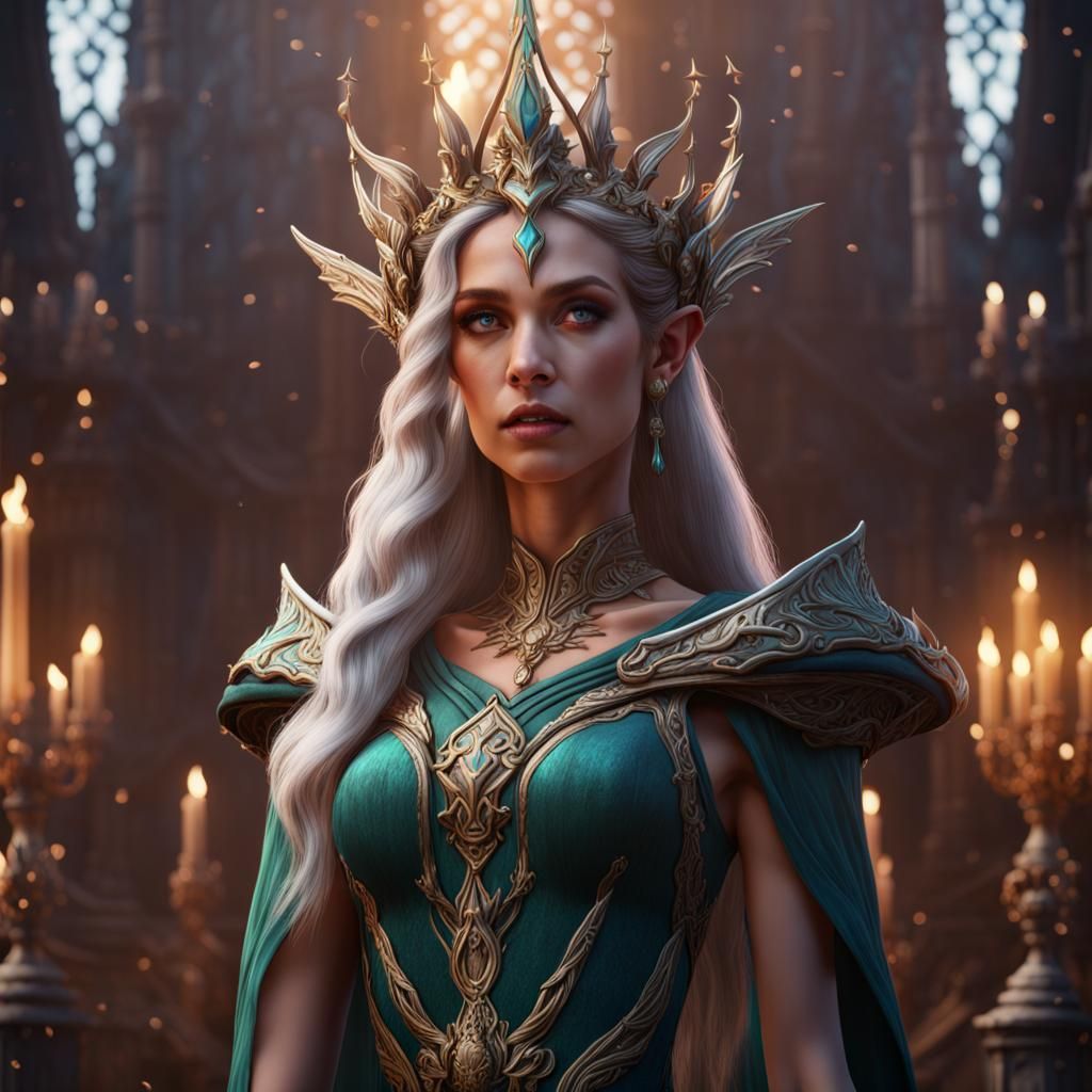 Fantastical Elf Queen Coronation: Detailed Matte Painting