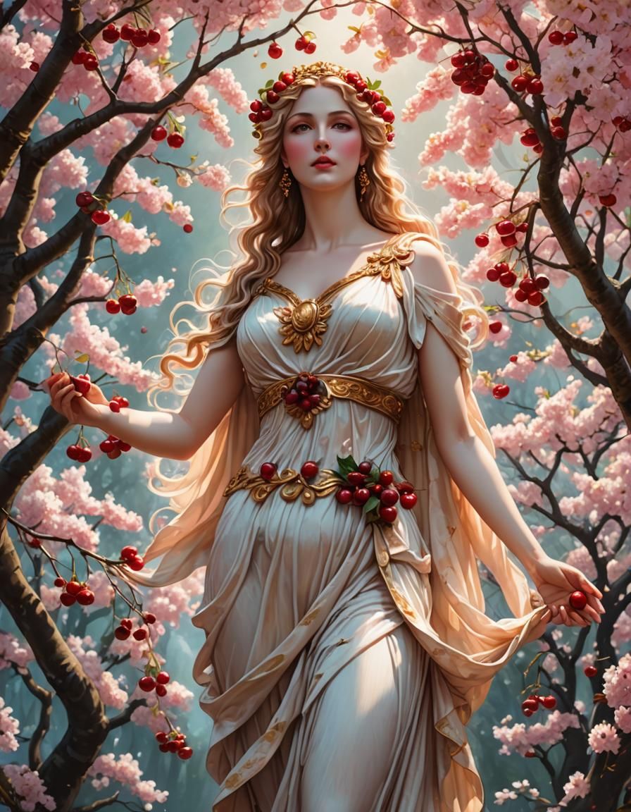Aphrodite, Goddess of Cherries in Ethereal Painting
