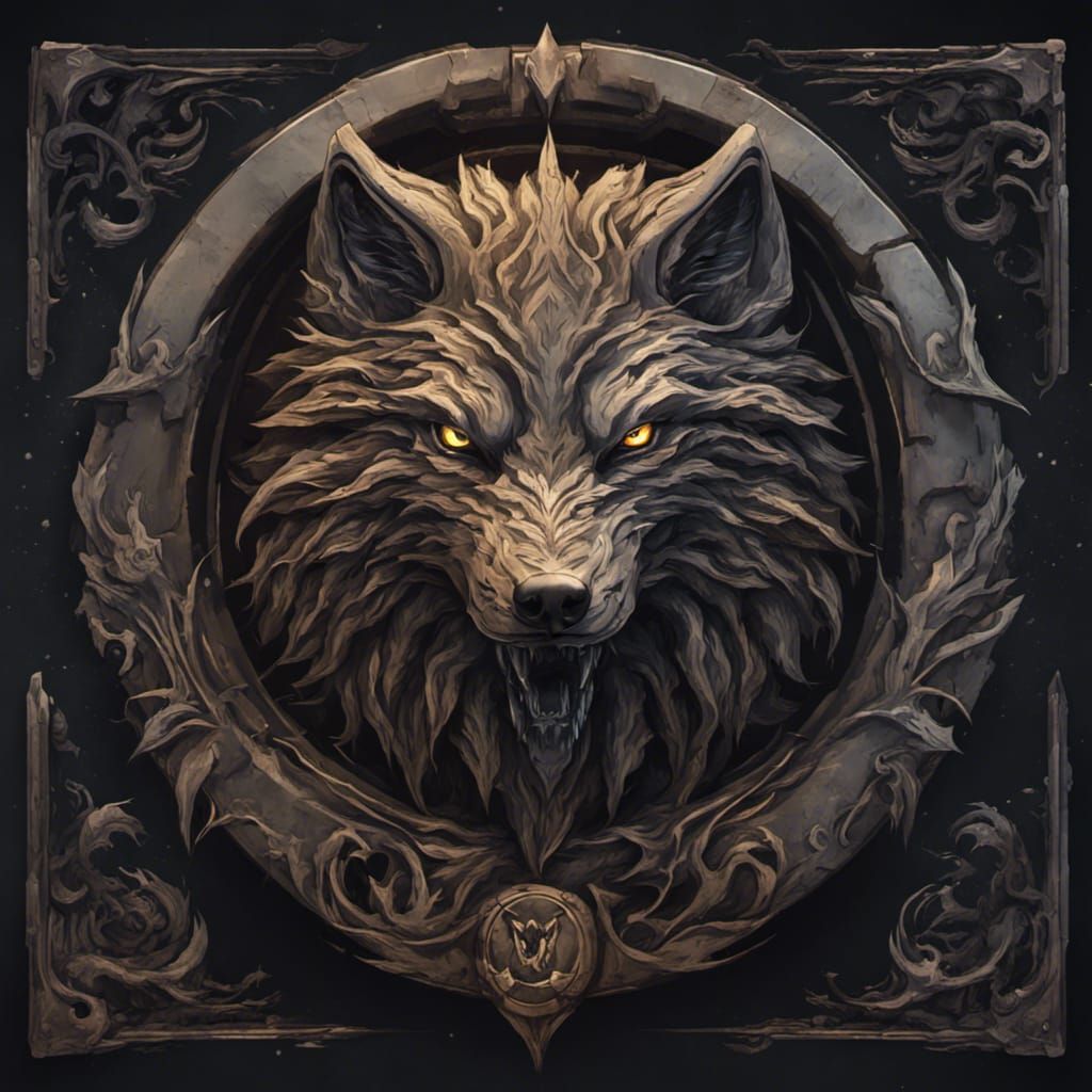 Detailed Wolf Logo in Dark Fantasy Style