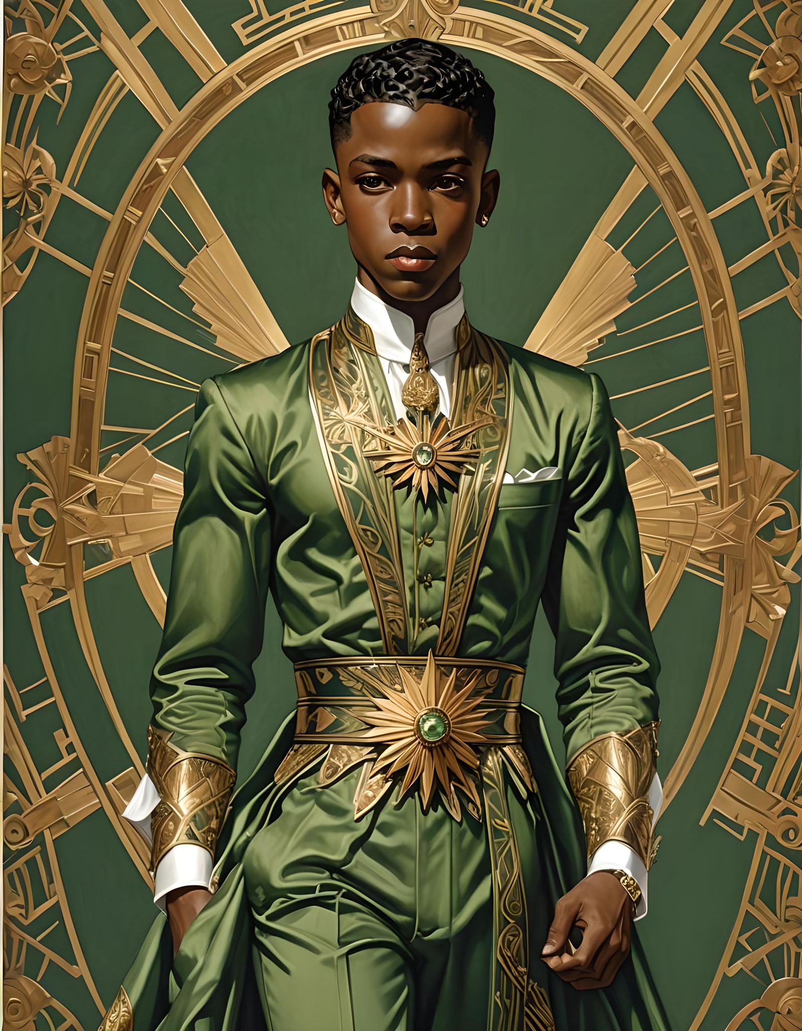 Art Deco Portrait of Handsome African Boy