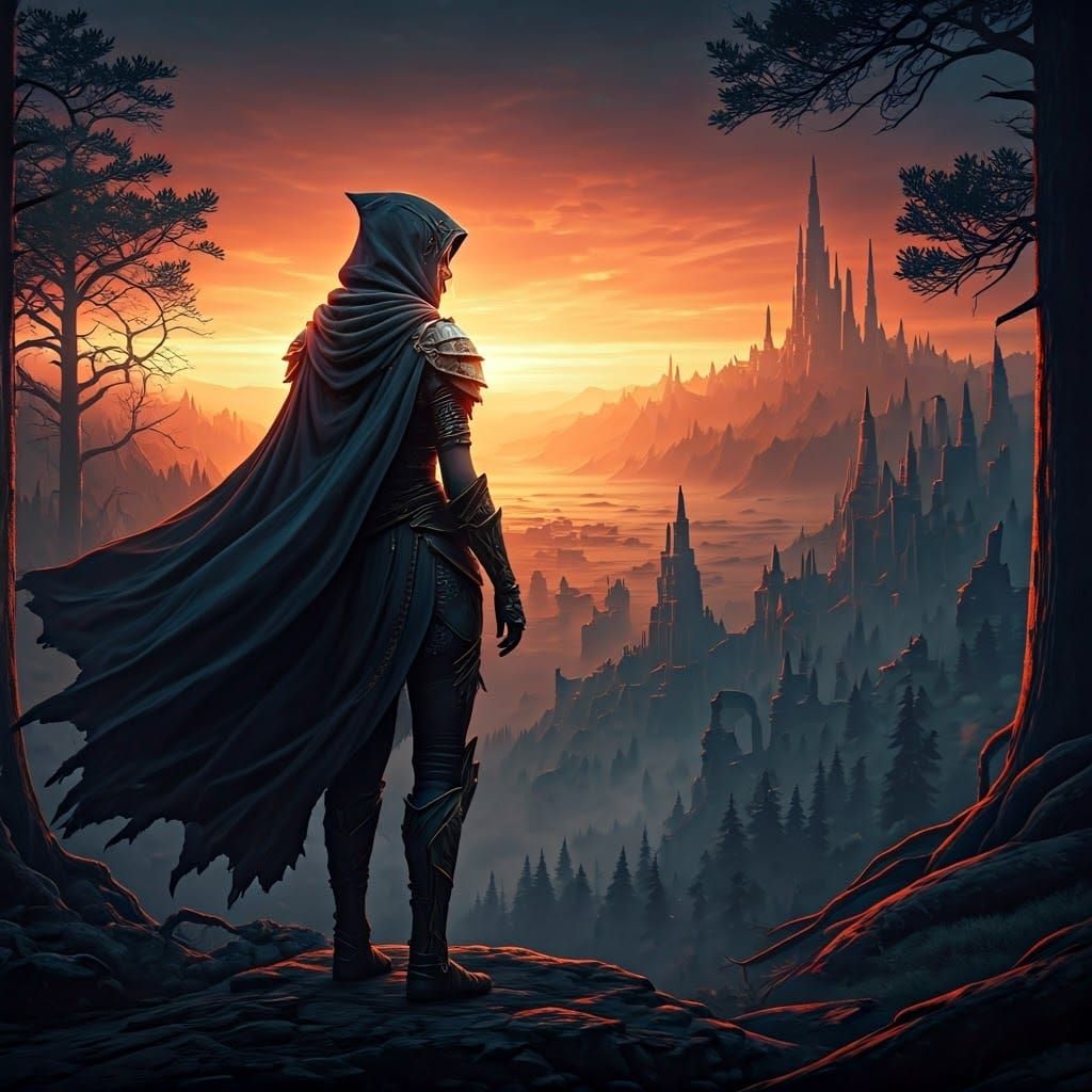 Mystical Warrior Woman at Sunset: Fantasy Concept Art